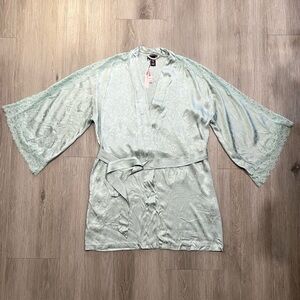 Victoria's Secret Mint Lace-Trim Satin Robe